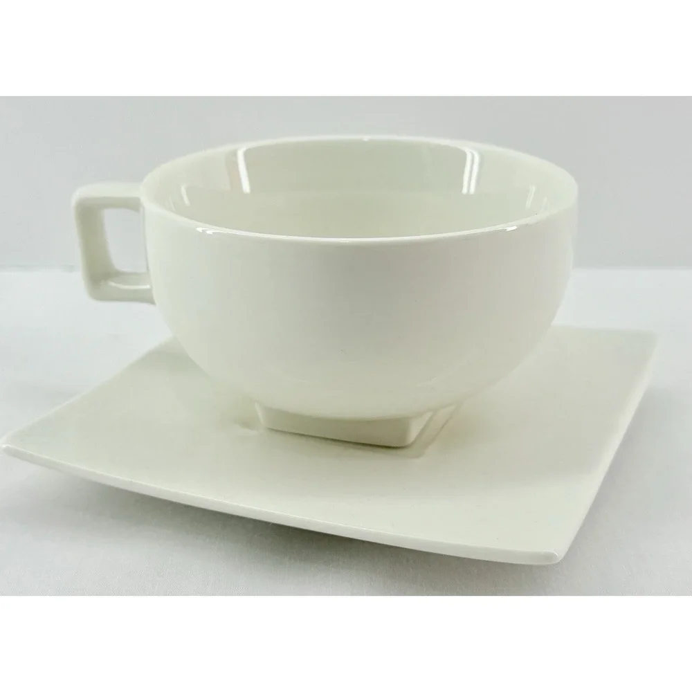 Tea Forté Cup & Saucer‎ Set 2 – White Porcelain Contemporary Square Design NWOB